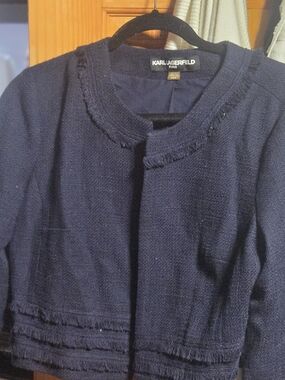 Karl Lagerfeld Navy Textured Cropped Jacket